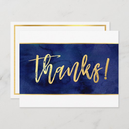 DANK IHNEN moderne marineblaue Aquarellgoldschrift Dankeskarte (Vorne/Hinten)