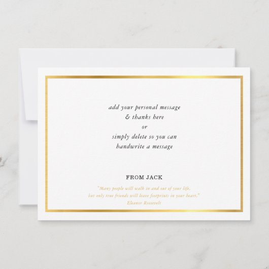 DANK IHNEN moderner Schwarz-weißer Goldname Dankeskarte (Rückseite)
