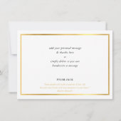 DANK IHNEN modernes Schwarz-weißes Gold schlicht Dankeskarte (Rückseite)