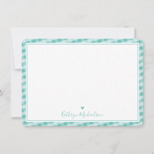 DANK IHNEN niedliches Gingham-Muster hübsche Minze Dankeskarte (Vorderseite)