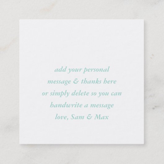 DANK IHNEN Pfefferminzgrün weiße Pinselspitze Schr Quadratische Visitenkarte (Rückseite)