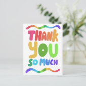 DANK IHNEN Rainbow Colorful Curvy Bubble Letters Postkarte (Stehend Vorderseite)