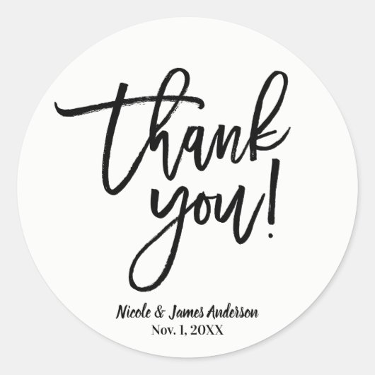 DANK IHNEN Schwarz Moderne Script-Gastgeschenk Hoc Runder Aufkleber (Vorderseite)
