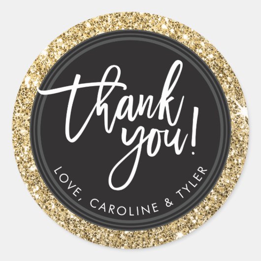 DANK IHNEN SIEGEL moderne handgeschriebenen Glitze Runder Aufkleber (Vorderseite)