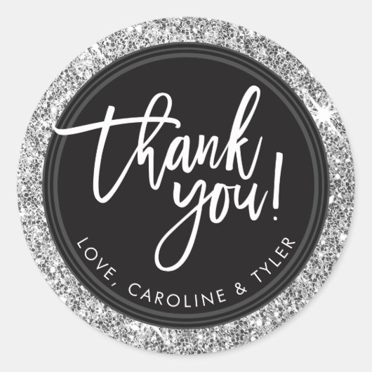 DANK IHNEN SIEGEL moderne handgeschriebenen silber Runder Aufkleber (Vorderseite)