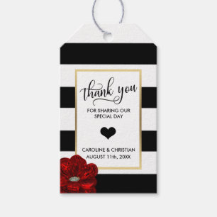 DANK IHNEN Stripes White Rote Rose Heart Wedding Geschenkanhänger