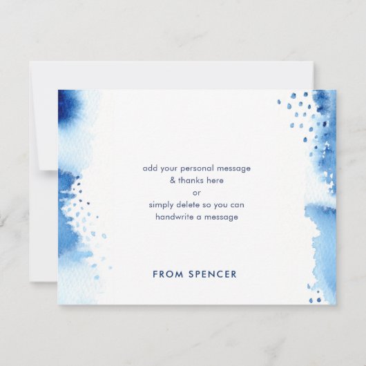 DANK IHNEN ZU BEACHTEN handbuchstabierte blaue Aqu Einladung (Rückseite)