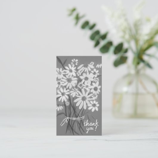 DANK Niedlich Daisy Bouquet QR Code B&W Visitenkarte (Stehend Vorderseite)