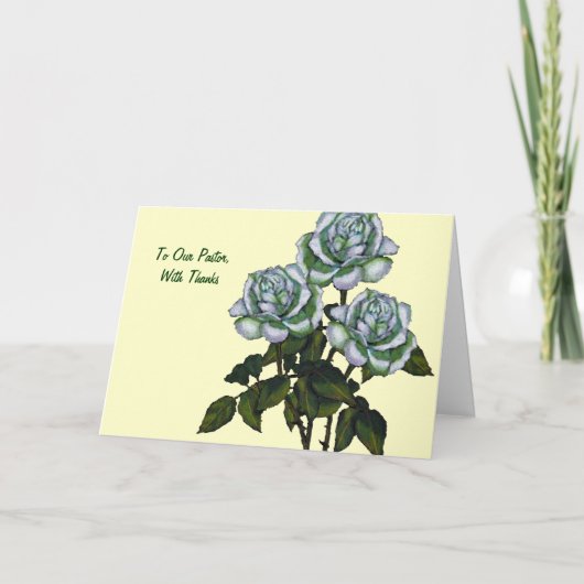 Dank Pastor: Drei weiße Rosen: Kunst Dankeskarte (Vorderseite)
