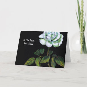 Dank Pastor: Single White Rose on Black Dankeskarte