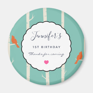 Dank Retro Orange Birds on Birch Trees Geburtstag Magnet