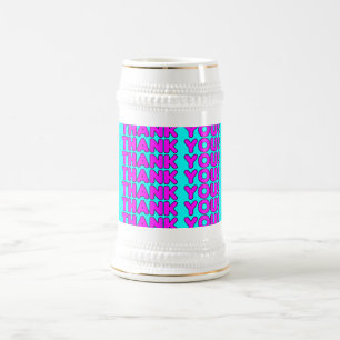 Dank sie: Niedliche Girly rosa Cyan-blaue danken Bierglas