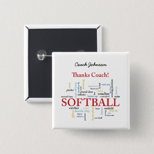 Dank Softball Coach Worte aus Gruppe, Team, Rot Button (Vorne & Hinten)