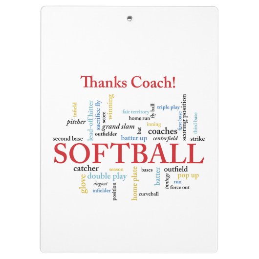 Dank Softball Coach Worte aus Gruppe, Team, Rot Klemmbrett (Rückseite)