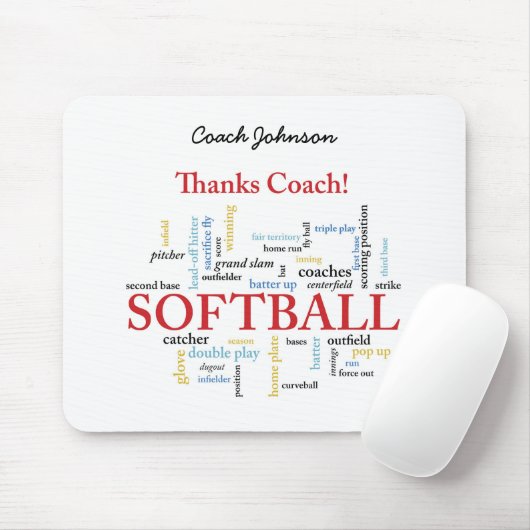 Dank Softball Coach Worte aus Gruppe, Team, Rot Mousepad (Mit Mouse)