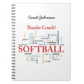 Dank Softball Coach Worte aus Gruppe, Team, Rot Notizblock (Vorderseite)