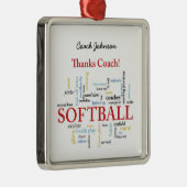 Dank Softball Coach Worte aus Gruppe, Team, Rot Silbernes Ornament (Rechts)