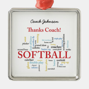 Dank Softball Coach Worte aus Gruppe, Team, Rot Silbernes Ornament