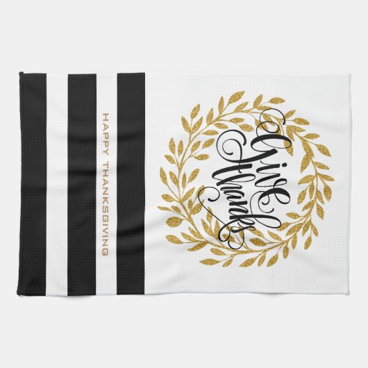 Dank Text moderner Gold Kleider & Streifen Geschirrtuch (Horizontal)