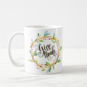 Dank Typografie mit Holzleafs Kranz Kaffeetasse
