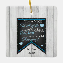 Dank unseren tapferen Mitarbeitern/Helden Personal Keramikornament
