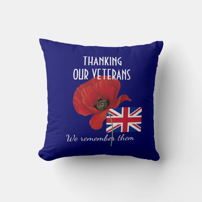 DANK YOU VETERANS British UK Poppy Kissen (Vorderseite)