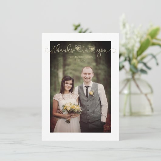 Dank You Wedding Gold Custom Whimsical Script (Stehend Vorderseite)
