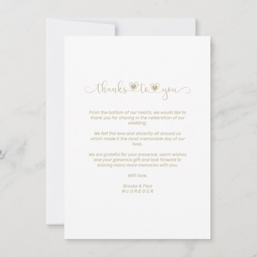 Dank You Wedding Gold Custom Whimsical Script (Rückseite)