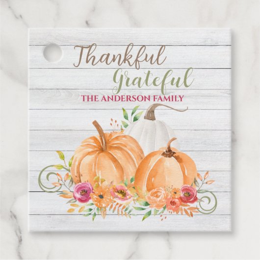 Dankbar | Autumn Fall Pumpkin Watercolor Geschenkanhänger (Vorderseite)