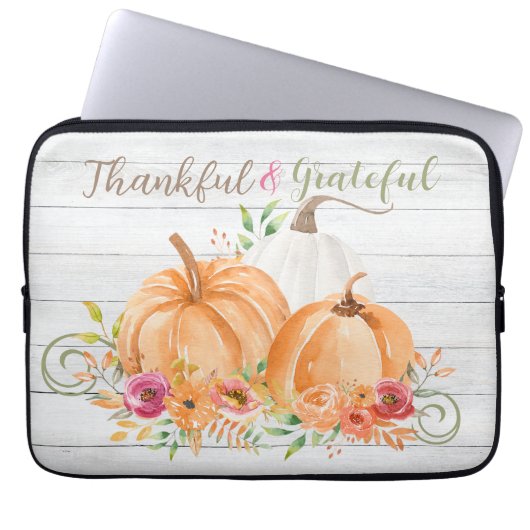 Dankbar | Autumn Fall Pumpkin Watercolor Laptopschutzhülle (Vorderseite)