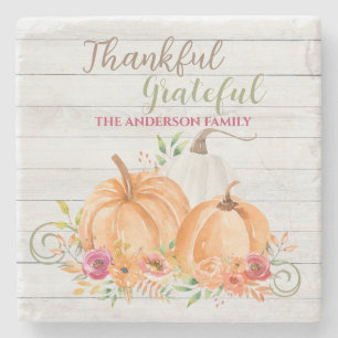 Dankbar Autumn Fall Pumpkin Watercolor Steinuntersetzer