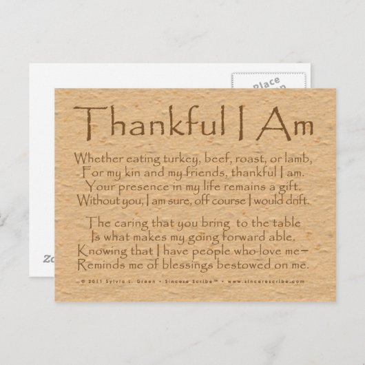 Dankbar bin ich postkarte (Vorne/Hinten)