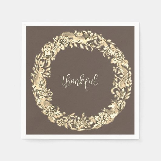 Dankbar braunes Waldland Tier Rustikal Herbst Herb Serviette (Vorderseite)