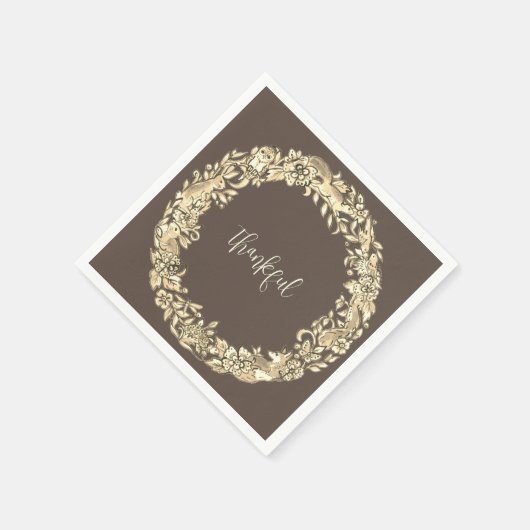 Dankbar braunes Waldland Tier Rustikal Herbst Herb Serviette (Ecke)