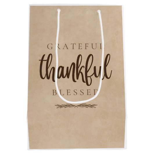 Dankbar dankbar gesegnet Brown Mittlere Geschenktüte (Rückseite)