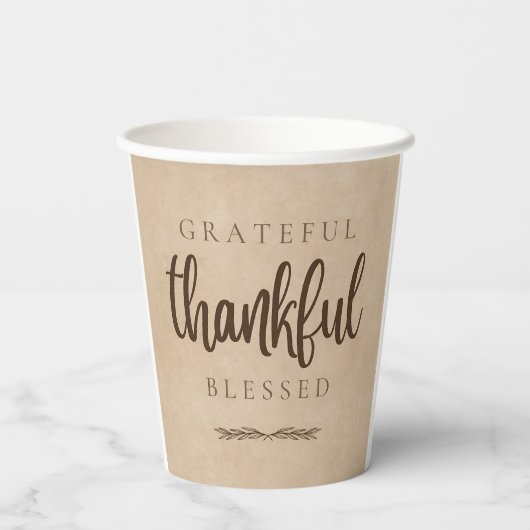 Dankbar dankbar gesegnet Brown Pappbecher (Rückseite)