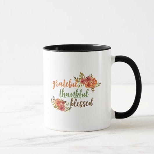Dankbar, dankbar, gesegnet, florale Typografie Tasse (Rechts)
