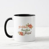 Dankbar, dankbar, gesegnet, florale Typografie Tasse (Links)