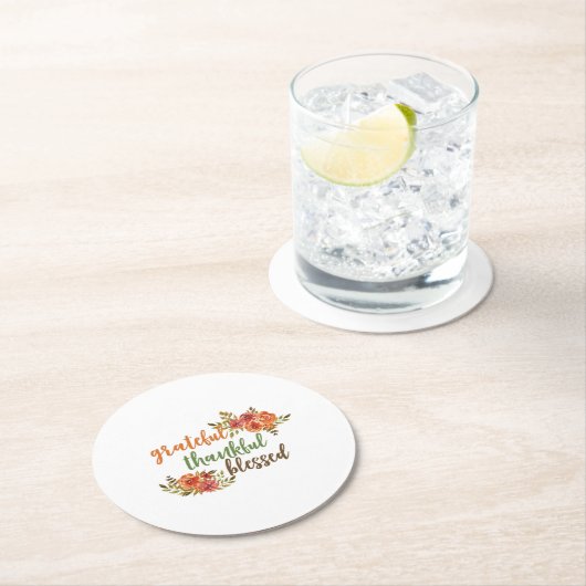 Dankbar, dankbar, gesegnet runder pappuntersetzer (Vor Ort)