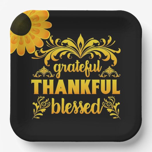 Dankbar, dankbar, gesegnet Sonnenblume Pappteller (Vorderseite)