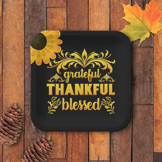 Dankbar, dankbar, gesegnet Sonnenblume Pappteller