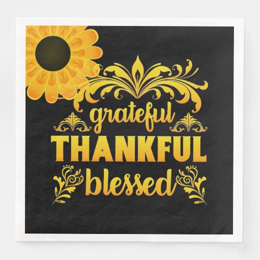 Dankbar, dankbar, gesegnet Sonnenblume Serviette (Vorderseite)