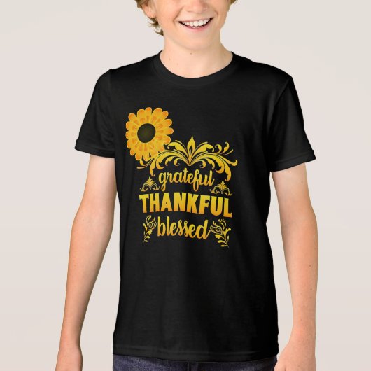 Dankbar, dankbar, gesegnet Sonnenblume Tri-Blend Shirt (Vorderseite)