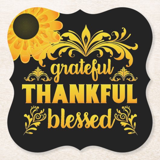 Dankbar, dankbar, gesegnet Sonnenblume Untersetzer (Vorderseite)
