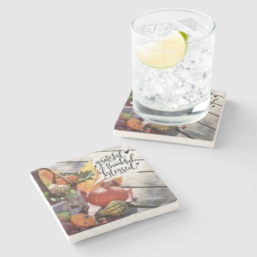 Dankbar Dankbar gesegnete Herbstgürtel Steinuntersetzer (Seitenansicht)