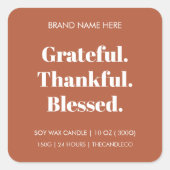 Dankbar Dankbar gesegnete Kerze | Terracotta Fall Quadratischer Aufkleber (Vorderseite)