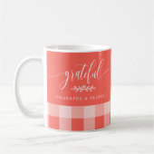 Dankbar dankbar gesegnete Koralle & Weiß Kariert Kaffeetasse (Links)