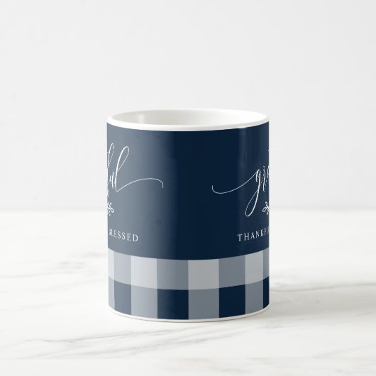 dankbar dankbar gesegnete Marine & White Kariert Kaffeetasse (Mittel)