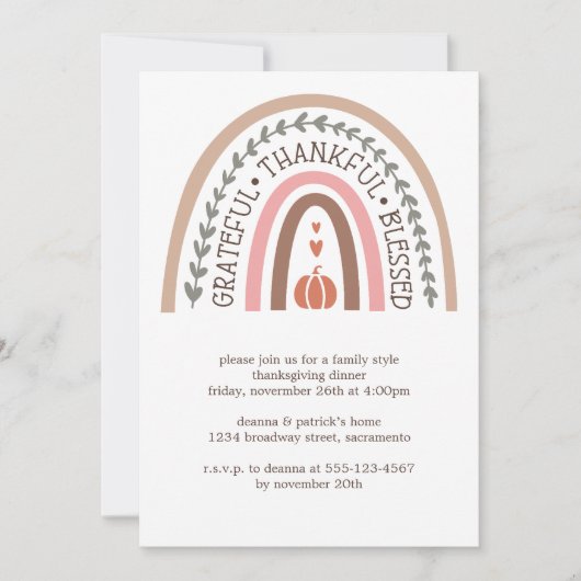 Dankbar Dankbar gesegneter Pumpkin-Erntedank Einladung (Vorderseite)