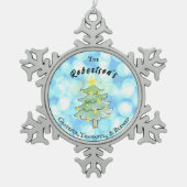 Dankbar, dankbar und gesegnet personalisiert schneeflocken Zinn-Ornament (Vorderseite)